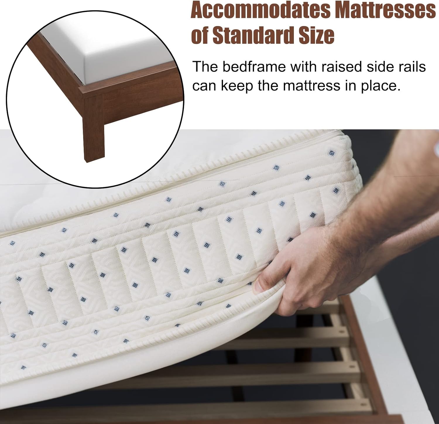 KOMFOTT Twin Size Wood Platform Bed Frame with Headboard, Wooden Mid Century Platform Bed with Slat Support & Under Bed Storage, Mattress Foundation Bed Base, No Box Spring Needed, Walnut