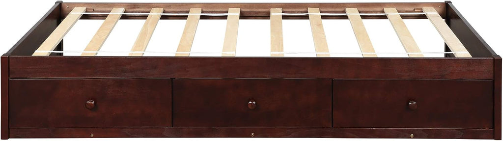 SOFTSEA Twin Size Storage Bed with Storage Drawers, No Box Spring Needed (Cherry)