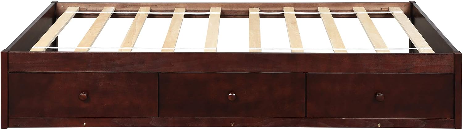 SOFTSEA Twin Size Storage Bed with Storage Drawers, No Box Spring Needed (Cherry)