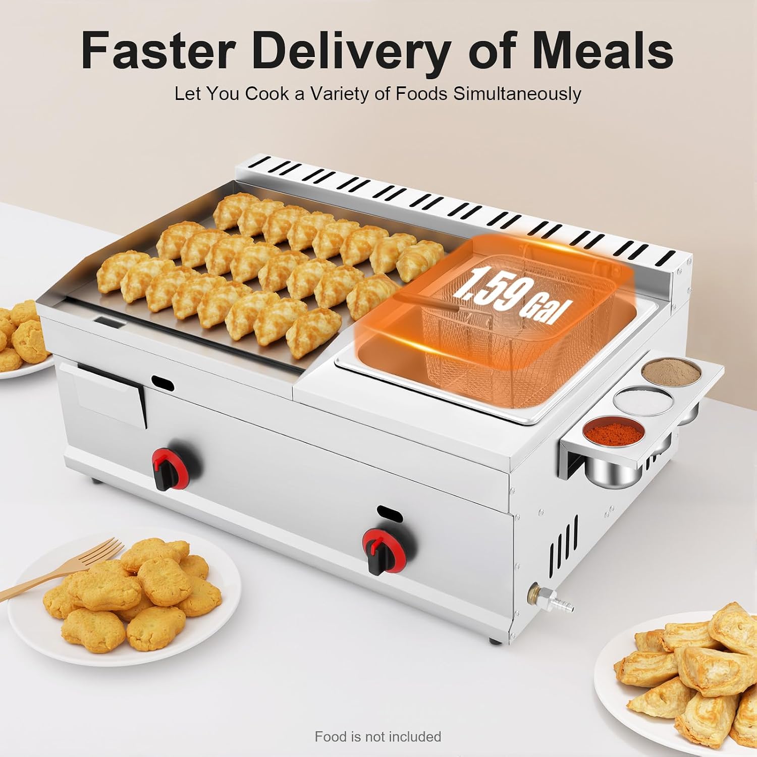 Commercial Deep Fryer, Heavy Duty Manual Flat Top Restaurant Griddle Use Liquefied Gas or Gas, Stainless Steel Portable Grill BBQ Hot Plate Grill and Deep Fryer