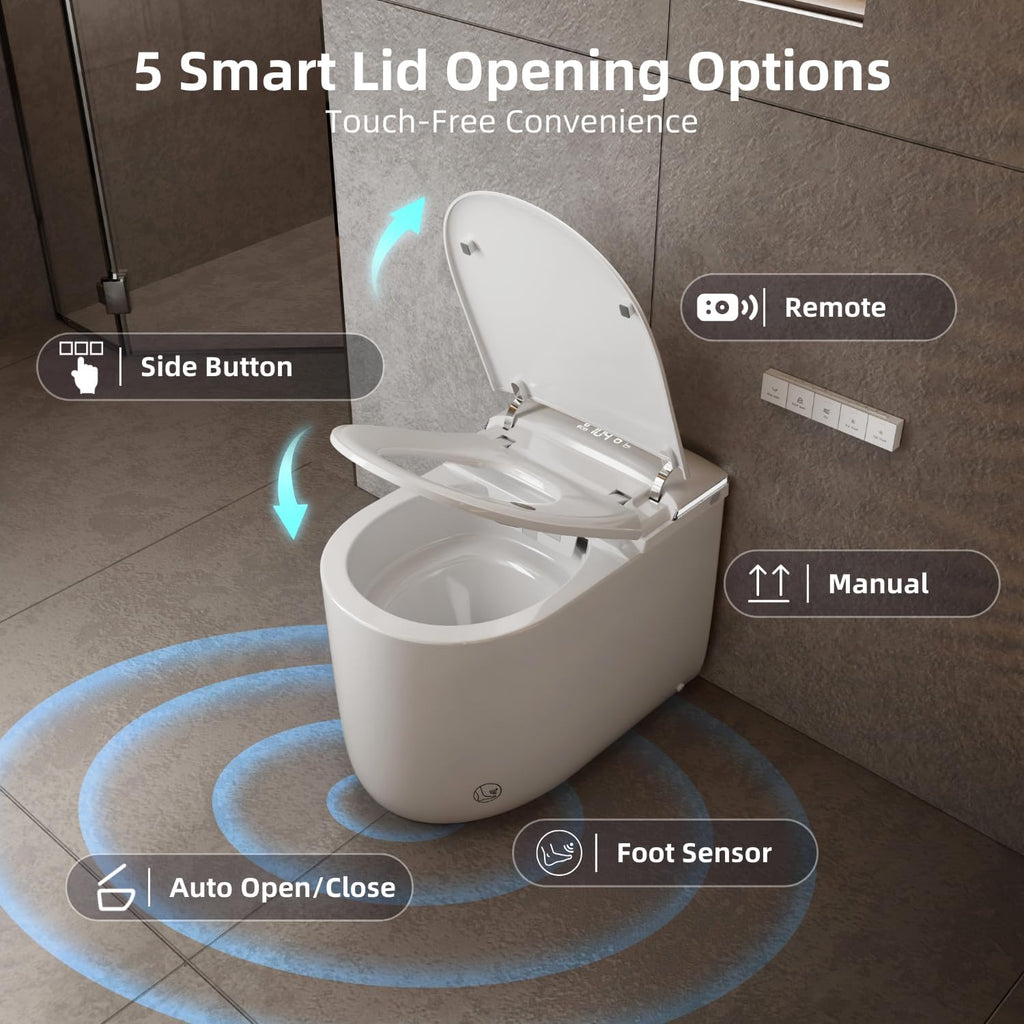 E81 Compact Smart Toilet, Built In Water Tank, 23.3' Depth One Piece Bidet Toilet With Rimless Flush, Auto Open/Close Lid, Foot Sensor, Instant Warm Water & Air Dryer, Heated Seat, Remote