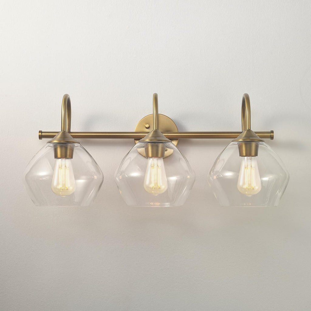 Globe Electric 63000103 26' 3-Light Vanity Fixture, Brass Finish, Clear Glass Shades, Beauty Room Accessories, Bathroom Lighting Over Mirror, Makeup Lights, Wall Light, Home Essentials, House Décor
