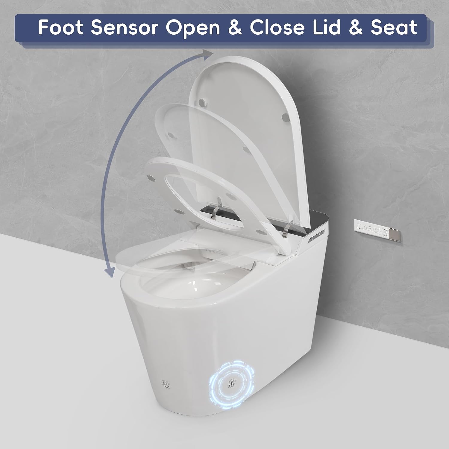 Tankless Smart Toilet with Bidet Built In, Auto Open & Close, Wider Bidet with Heated Seat, Warm Water and Dry, Foot Sensor, LED Display, Remote Control