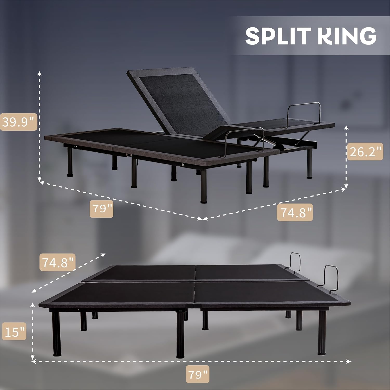 Dyonery Split King Adjustable Bed Frame with 12 inch Gel Memory Foam Mattress, CertiPUR-US Certified Fiberglass Free, Zero Gravity & Wireless Remote, Head & Foot Incline, 80'×76'