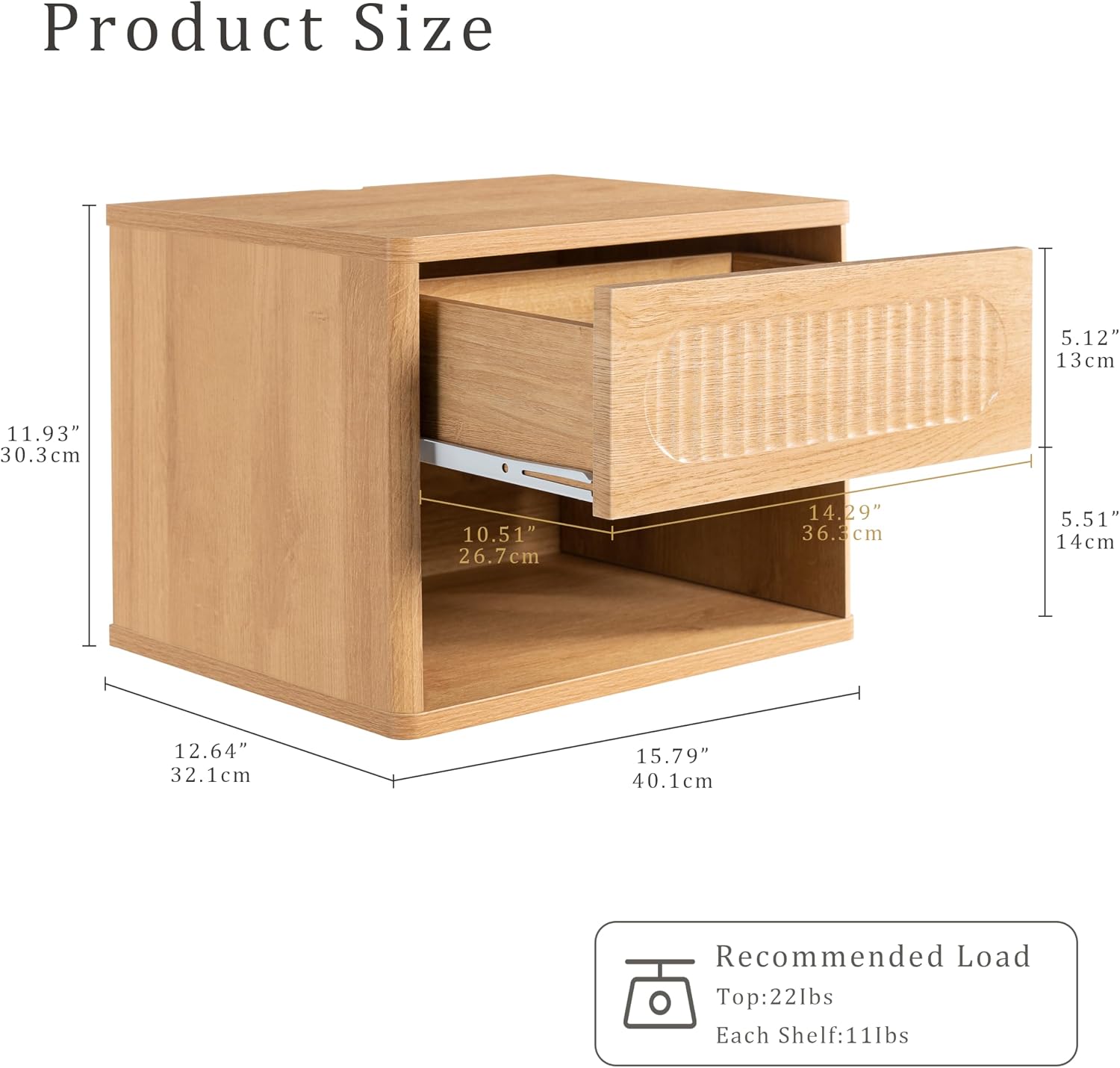 VDNEND Floating Nightstands with Drawer Set of 2, Modern Wall Mounted Bedside Tables for Bedroom, Space Saving Storage Cabinets, Easy Install Hanging Shelf Night Stands for Small Spaces (Natural)
