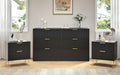 Black Dresser and Nightstand Sets, 6 Drawer Dresser Set for Bedroom 3 Piece, 55' Wide Fluted Wood Dressers W/Metal Handle & Night Stand Set of 2, Modern Bedroom Furniture Sets, Black