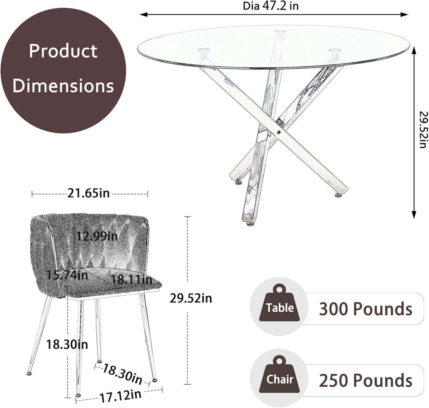 Modern Round Glass Dining Table Set for 4, 47'' Clear Circular Kitchen Table and Chairs Set, 5 PCS Mid Century Modern Circle Dining Room Table Set, Beige Woven Dining Chair for Home (Golden)