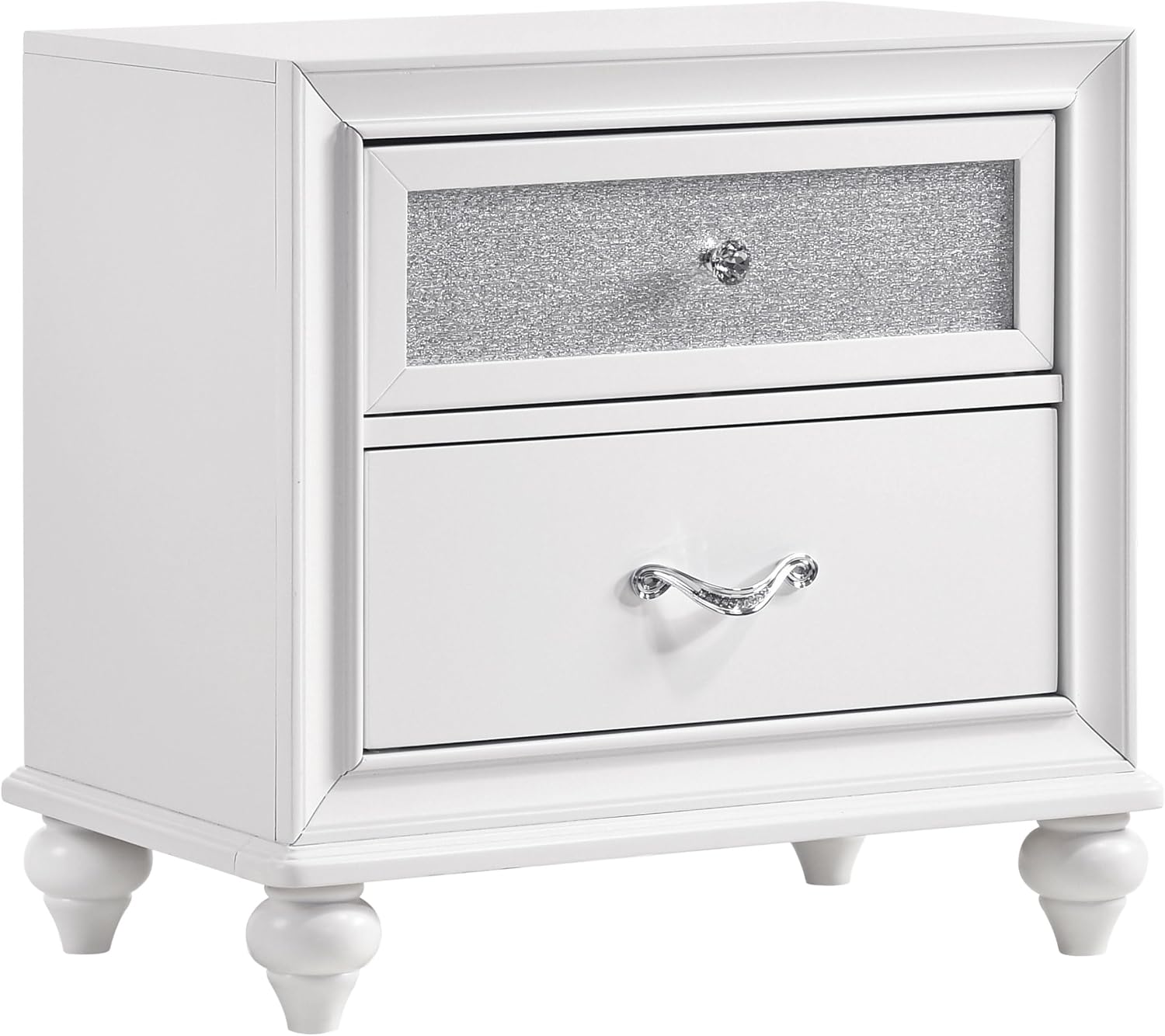 Coaster Home Furnishings Barzini Modern Classic 5-Piece Bedroom Set Velvet Upholstered Queen Size Wingback Bed Frame 63-inch Headboard White 300843Q-S5