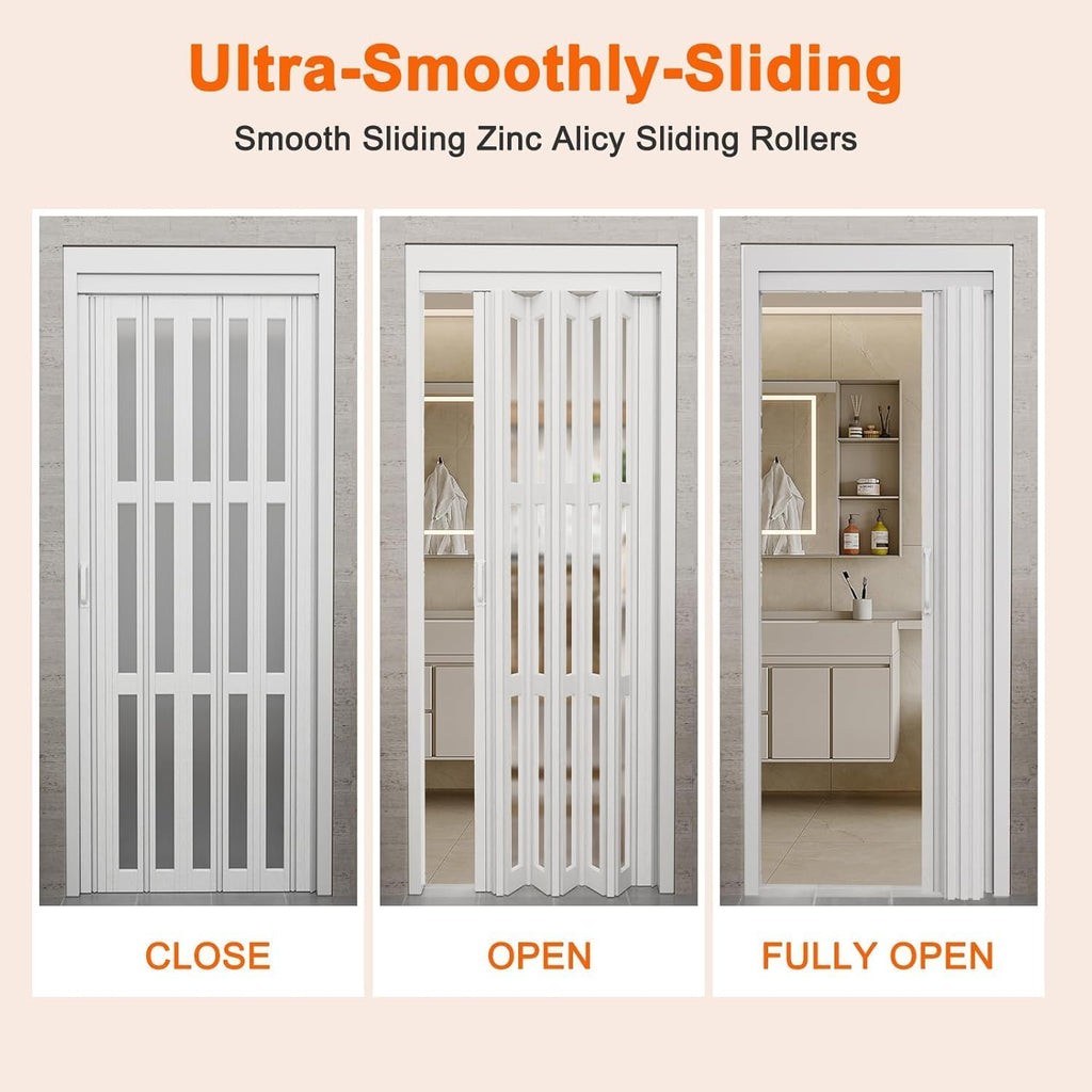 Enhanced Double-Layer Accordion Doors 24'-36' x 80', with Upgraded Roller & Handle & Complete Hardware, Interior Multifold Folding Doors for Closet & Doorway - Easy Installation