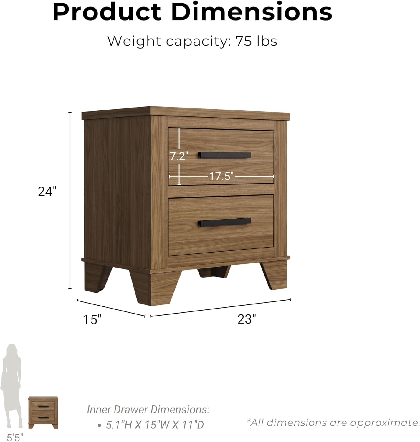 Furniture of America Nomal Modern Solid Wood 5-Piece Bedroom Set with Recessed Panel Headboard Bed, Metal Center Glide on Nightstands and Dresser with Mirror, Box Spring Needed, Queen, Chestnut Brown