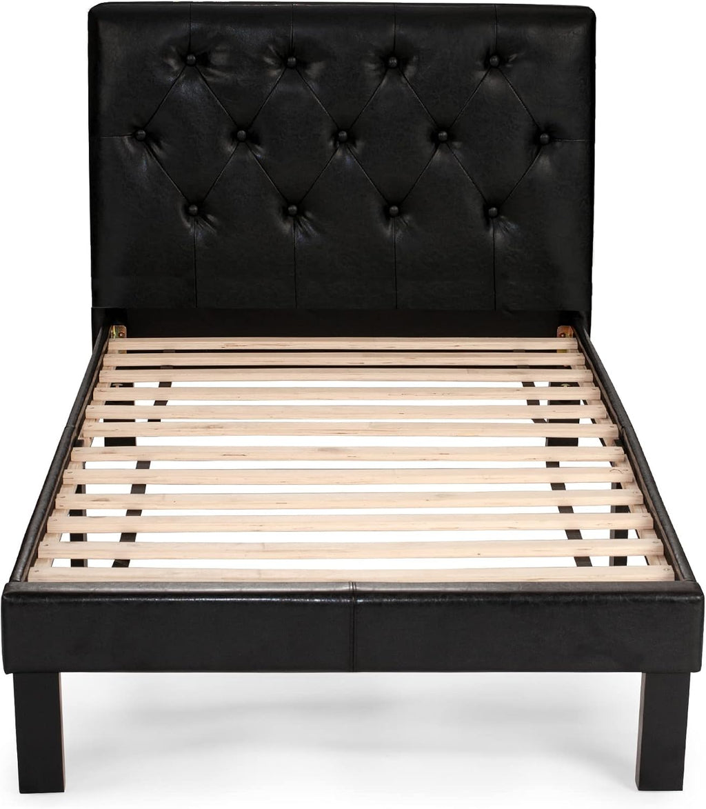 Poundex PDEX-F9415T PU Upholstered Platform Bed, Twin, Black