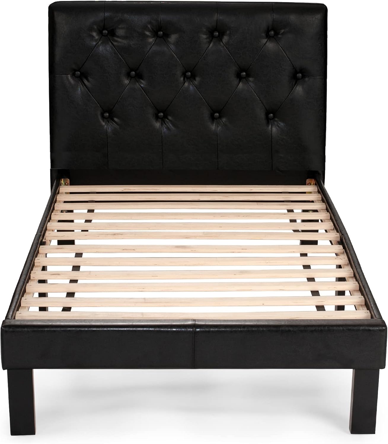 Poundex PDEX-F9415T PU Upholstered Platform Bed, Twin, Black