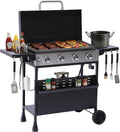 4-Burner Propane Griddle Grill with Removable Cart, 32,000 BTU Portable BBQ Gas Griddle with Iron Griddle Pan & Side Table, Spice Rack, Outdoor Flat Top Grills with Hooks for Backyard
