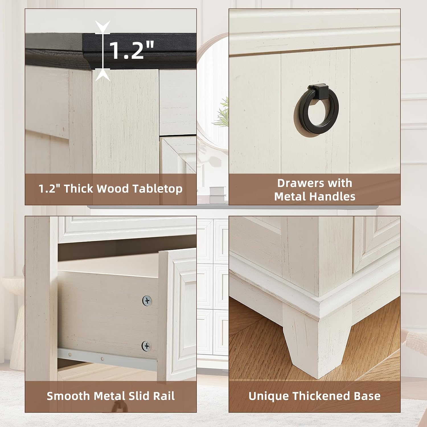 Joaxswe 6 Drawers Dresser for Bedroom, Farmhouse 54'' White Dresser Chest of Drawers, Vintage Design Wood TV Stand, Rustic Storage Dressers Organizer for Bedroom, Living Room, Hallway