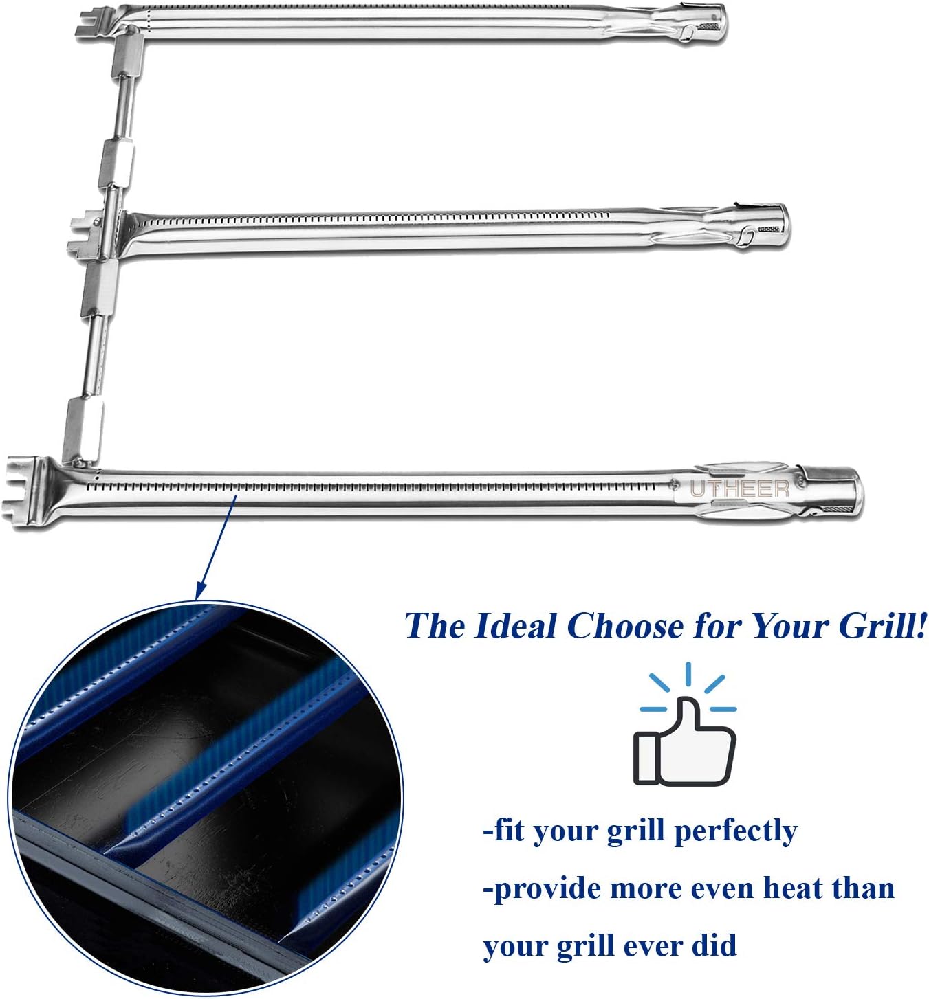 Utheer 69787 18 Inch Grill Burner and 6787 Cast Iron Griddle for Weber Spirit 300 Series, Stainless Burner Tube and Full Size Griddle Insert for Weber Spirit E310 S310 E320 S320 E330 S330 SP330