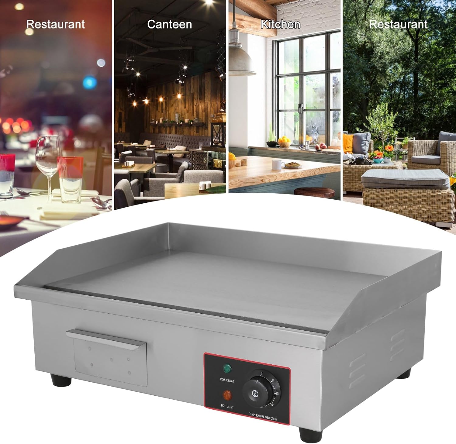 Topteng 22' Commercial Electric Griddle, Commercial Griddle Electric Flat Top Griddle Stainless Steel Countertop Griddle Grill 3000W with Drip Hole, 50-300℃ Griddle for Home Restaurants