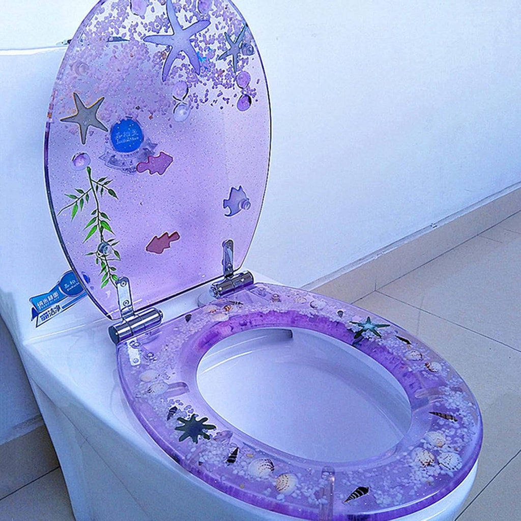 Toilet Seat Resin Toilet Seat Round, Purple Toilet Seat, Elongated Toilet Seat Slow Close,Quick Release Easy to Install Easy to Clean 16.5' × 14.2' (Purple)