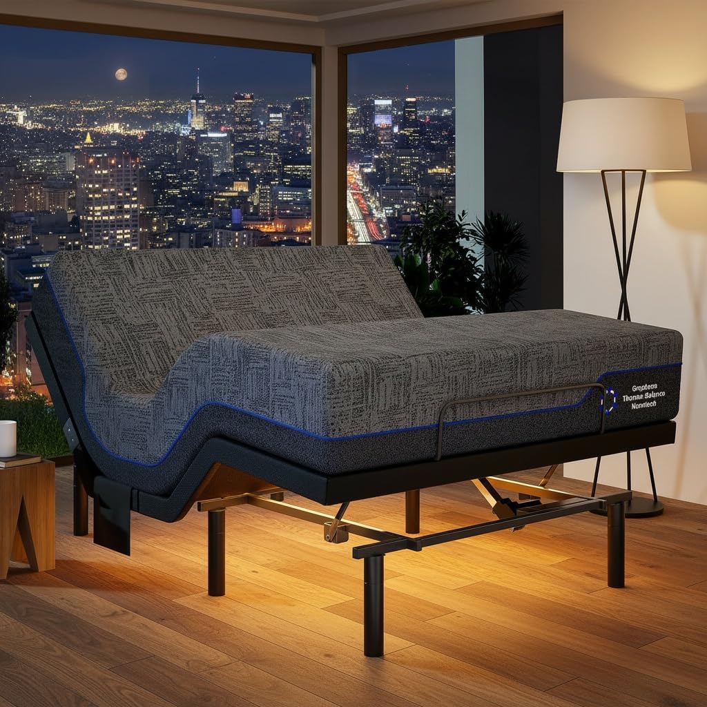 Marsail Queen Adjustable Bed Frame with Head & Foot Incline, Wireless Remote, 4 USB Ports & LED Night Light, Electric Adjustable Bed Base with 4 Height Options