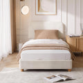 Cloud Bed Frame, Soft Boucle Bed Frame with Adjustable Headboard, Solid Wood Legs, Rounded Corners Design & Easy Assembly – Modern Platform Bed, Twin Cream
