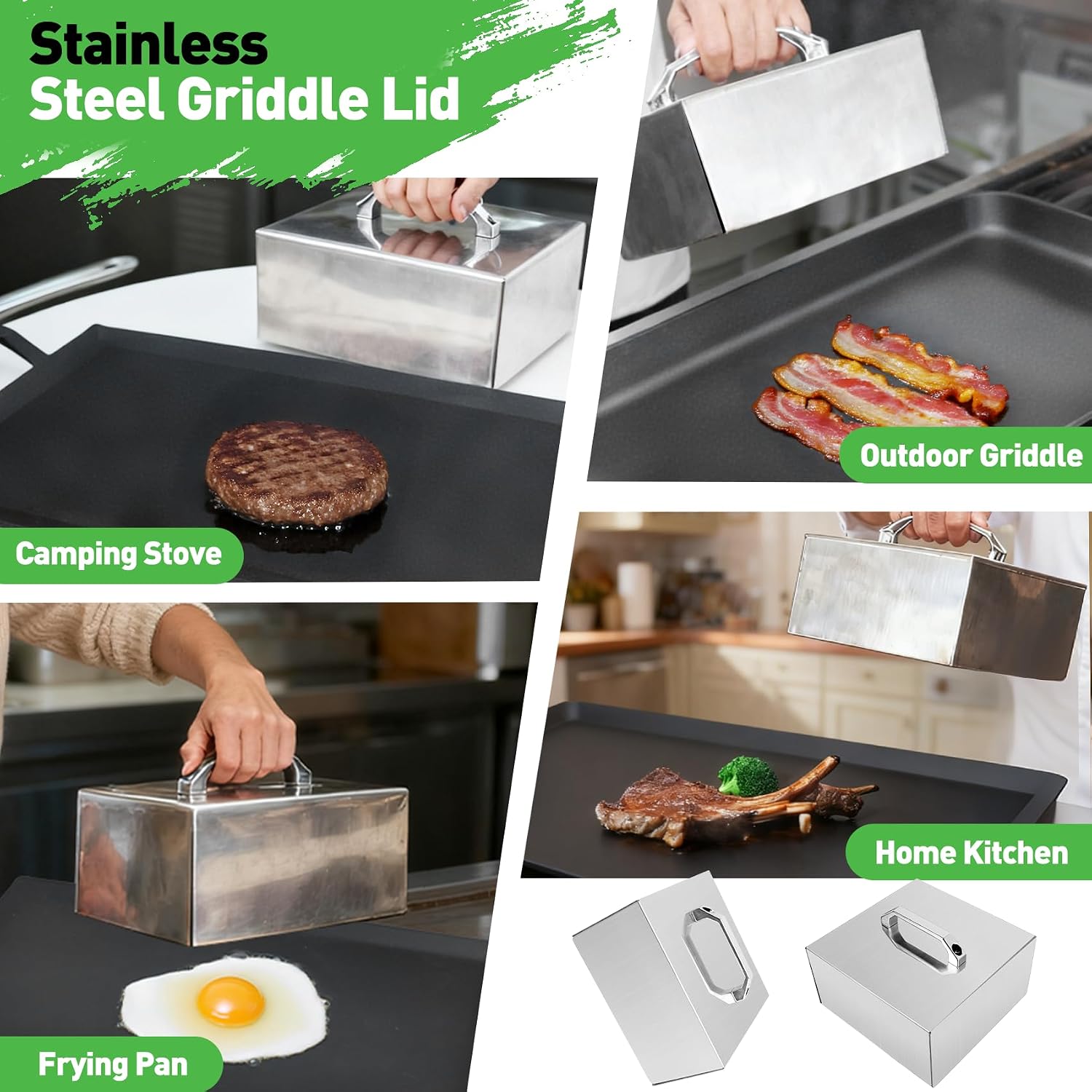 Universal Large Carbon Steel Griddle, 8.67' Square Griddle Lid, for Outdoor Gas Grill, Induction, Gas/Electric Stove, and Oven, Up to 1000℉, with Grill Press, Pre-seasoned Nitride Coating Process