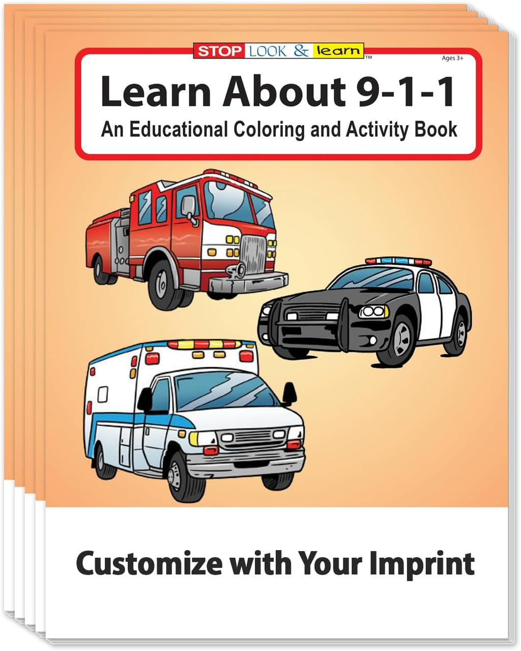 ZOCO – Learn About 911 – Custom Promotional Coloring Books (250 Bulk Pack, Without Crayons) – EMT, EMS Dispatcher, Police, Sheriff, Fire Department Handout for Kids