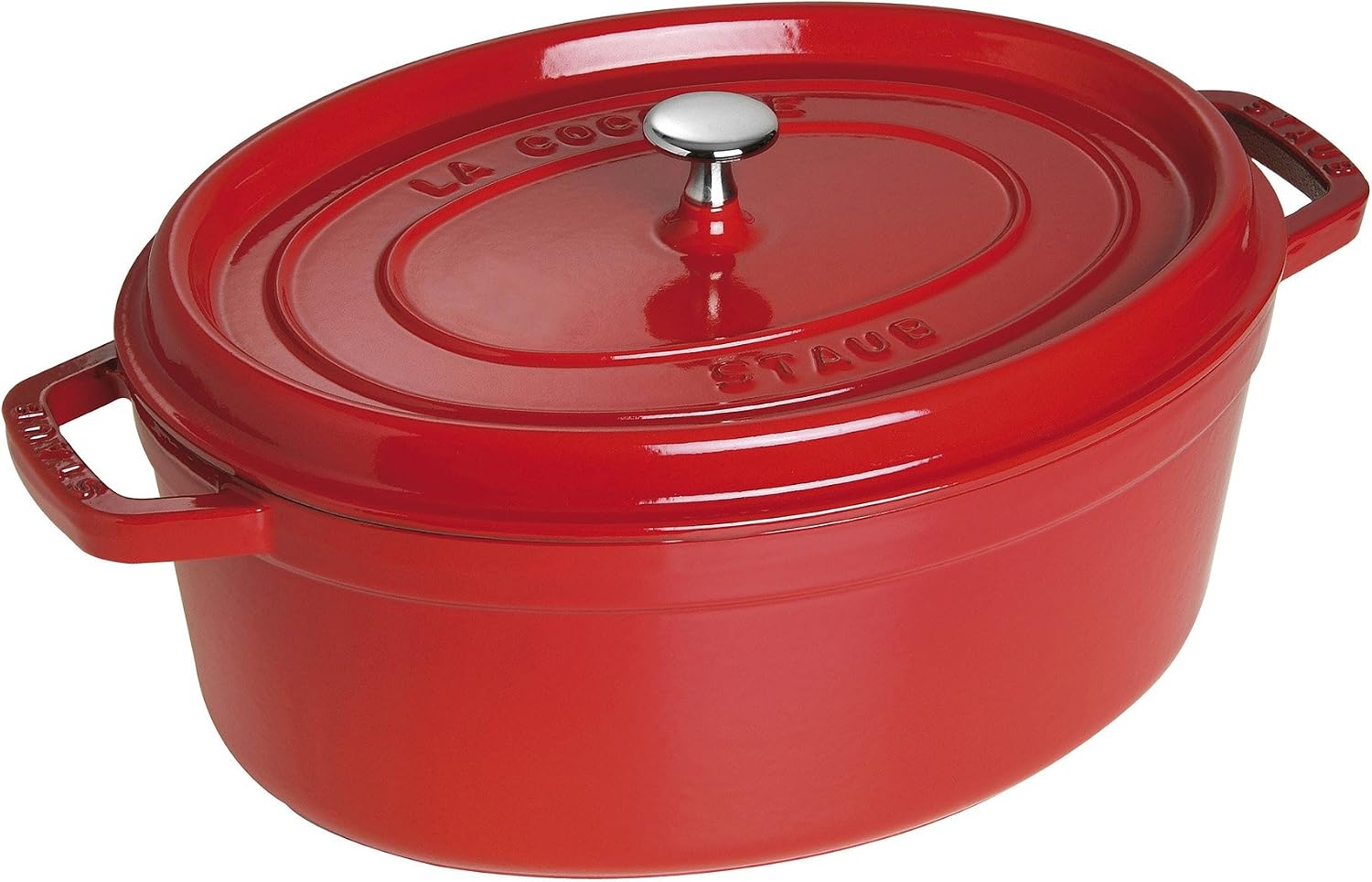 Staub Cast Iron Oval Cocotte, Dutch Oven, 7-quart, serves 7-8, Made in France, Cherry