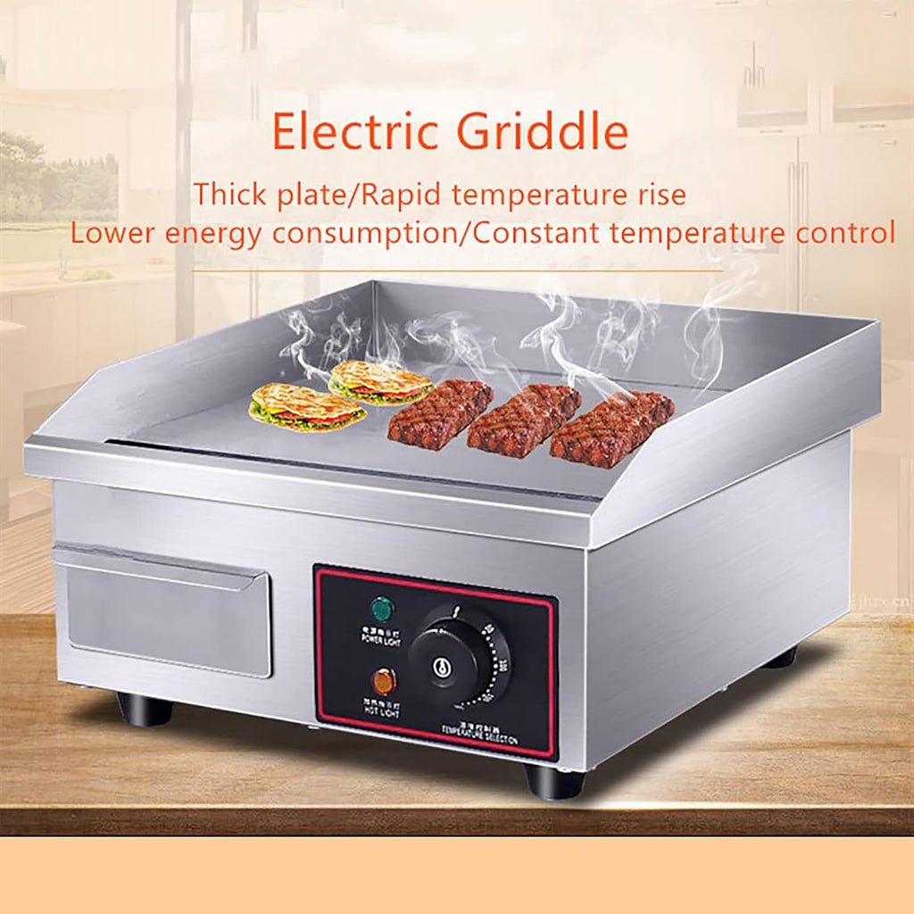 1500W Commercial Electric Countertop Griddle, Countertop Stainless Steel Grills Hotplate Flat Top Kitchen Grill, Adjustable Temperature Control, Electric Griddle for Restaurant & Home