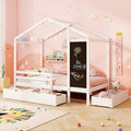 Giantex Twin Bed with 2 Storage Drawers, Solid Wood House Bed with Blackboard & Safety Guardrails, Twin House Bed w/Slats Support, No Box Spring Needed, Twin Bed Frames for Kids Girls Boys (White)