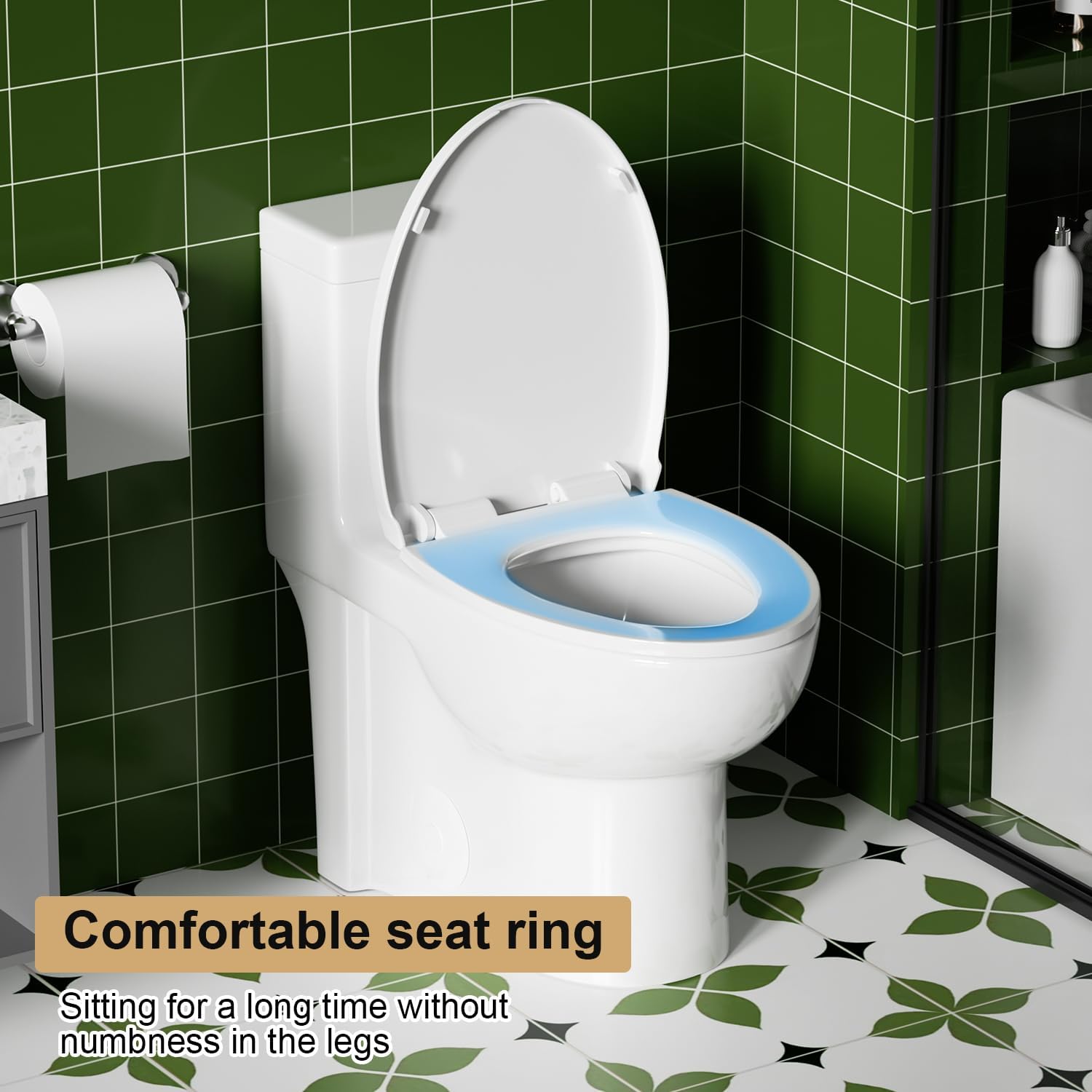 Elongated One Piece Toilet with ADA Comfort Height, Seat Chair Height 17.3' Modern Toilet for Bathroom, Dual Flush 0.8/1.6 GPF, MAP 1000g, 12' Rough-In, Soft Closing Seat, Glossy White