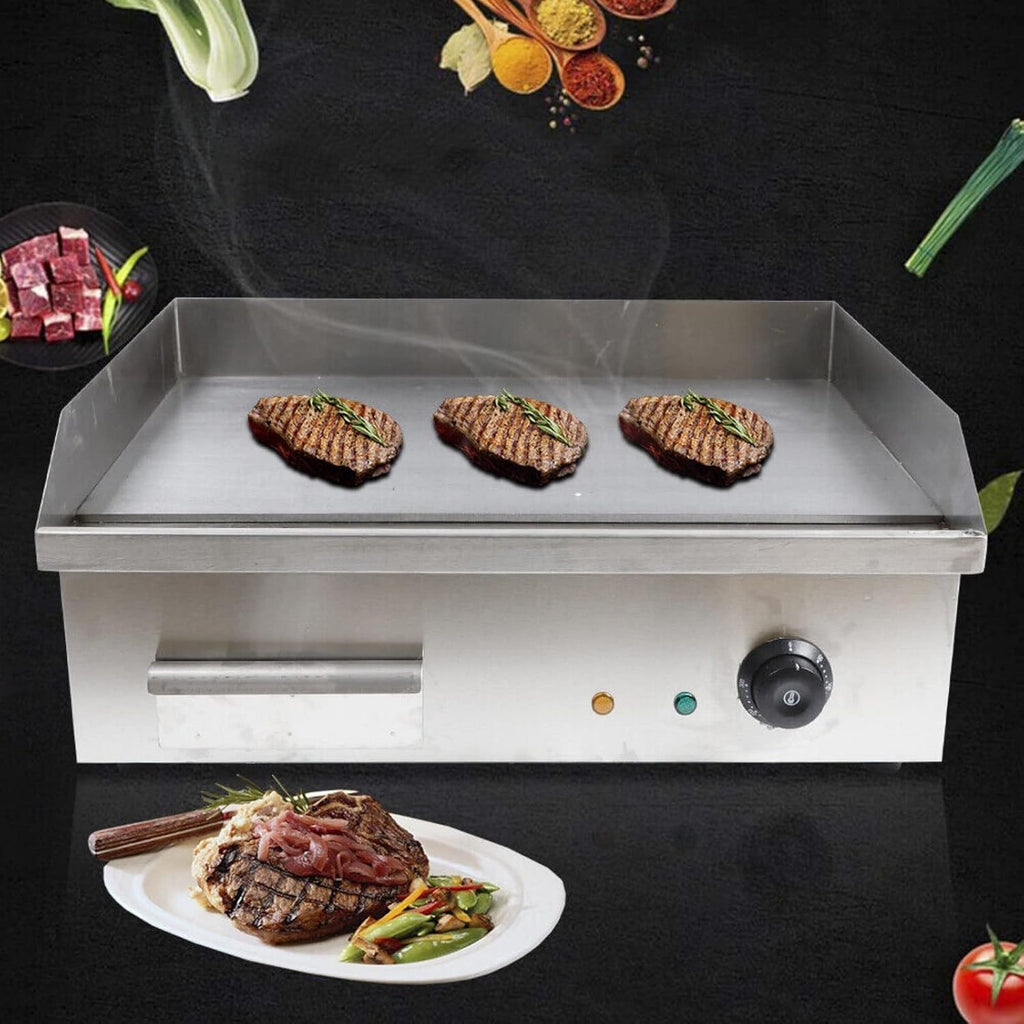 Electric Countertop Griddle Grill Barbecue Flat Top Cooktop Plate Non-Stick 22'' Commercial Large Countertop Griddle Flat Top BBQ Grill Plate Machine For Fried Steak, Hand Pancakes