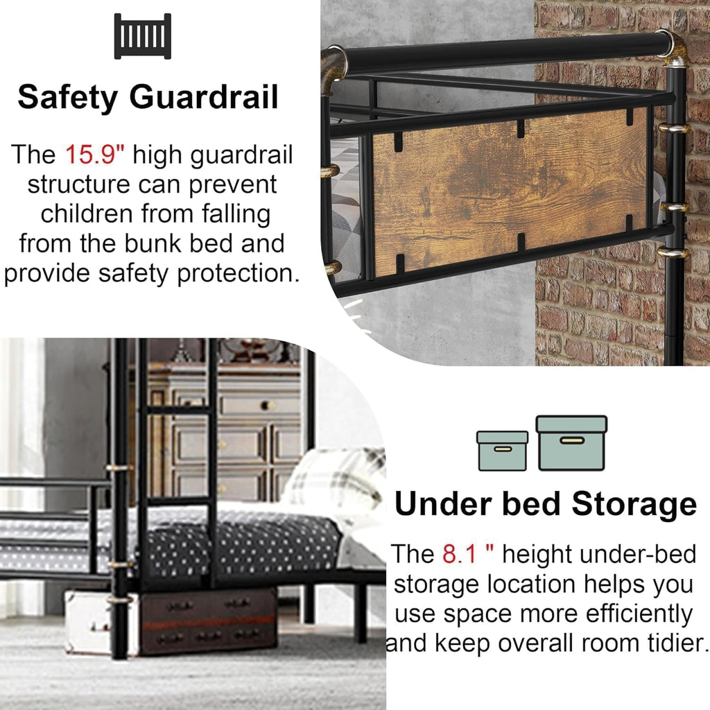 Quad Bunk Bed for 4, Metal L-Shaped Bunk Bed Frame, Industrial Twin 4 Bunk Beds for Kids, Detachable 4 Bunk Beds with Comfort Rungs for Teens Girls Boys，Black