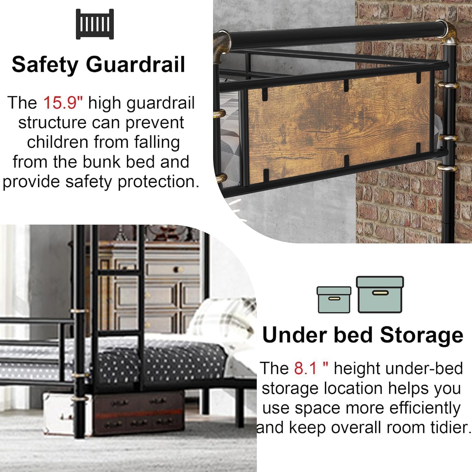 Quad Bunk Bed for 4, Metal L-Shaped Bunk Bed Frame, Industrial Twin 4 Bunk Beds for Kids, Detachable 4 Bunk Beds with Comfort Rungs for Teens Girls Boys，Black