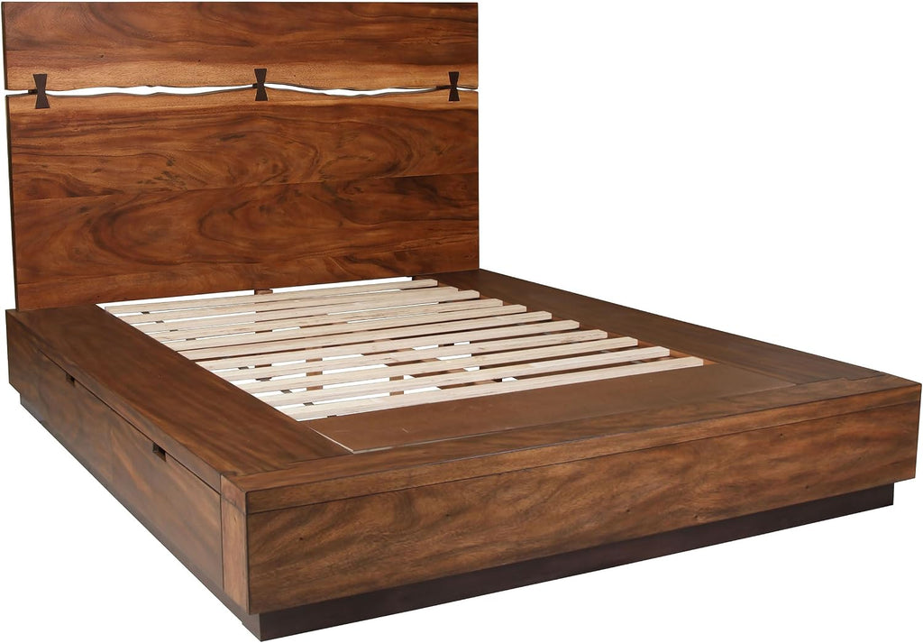 Coaster Home Furnishings Winslow Farmhouse 4-Piece Bedroom Set Live Edge Queen Size Storage Bed Frame 54-inch Headboard Smokey Walnut and Coffee Bean 223250SQ-S4
