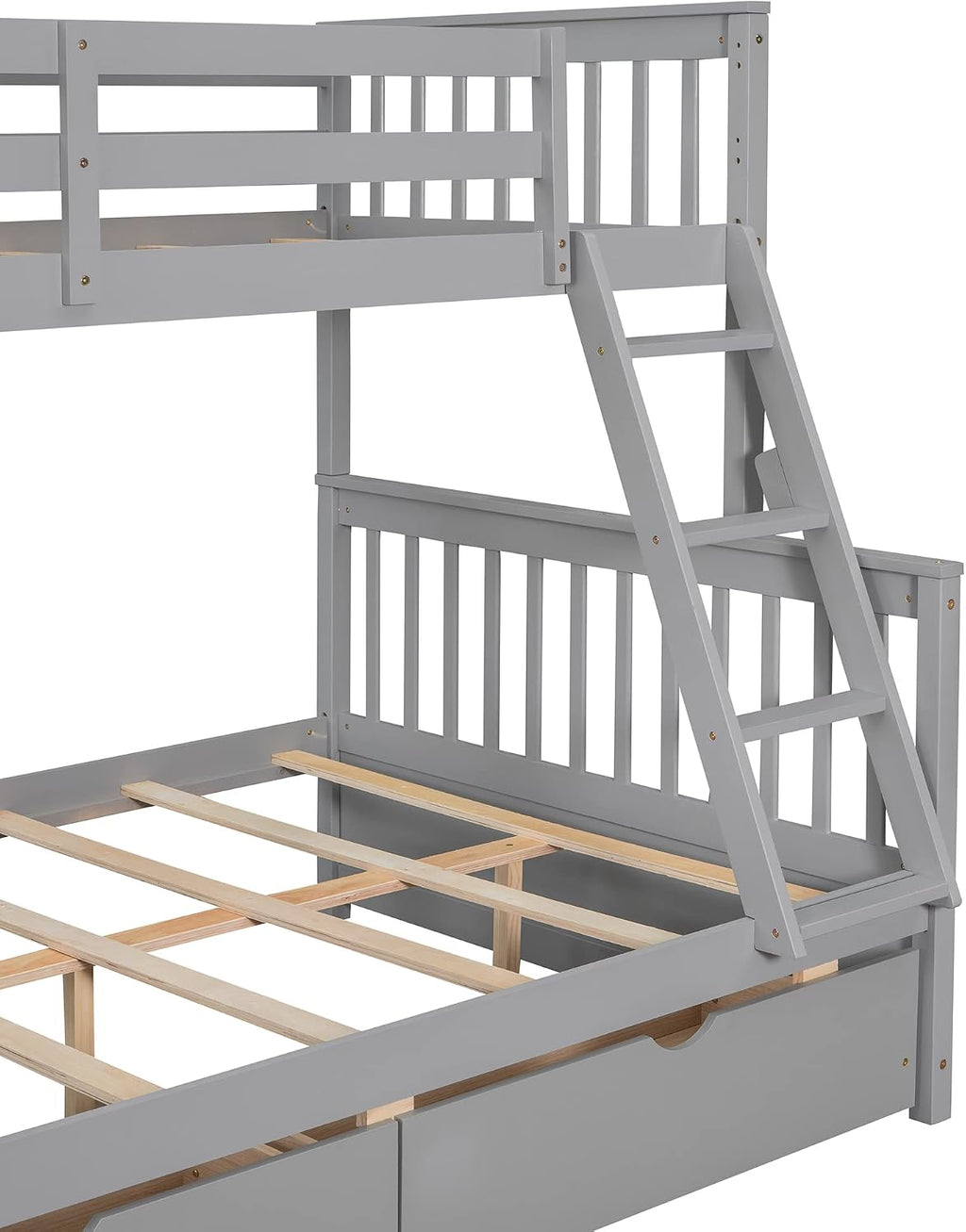Harper & Bright Designs Twin Over Full Bunk Bed with Two Storage Drawers, Guardrails and Ladder, Solid Wood Bunk Bed Convertible to 2 Separated beds (Grey)