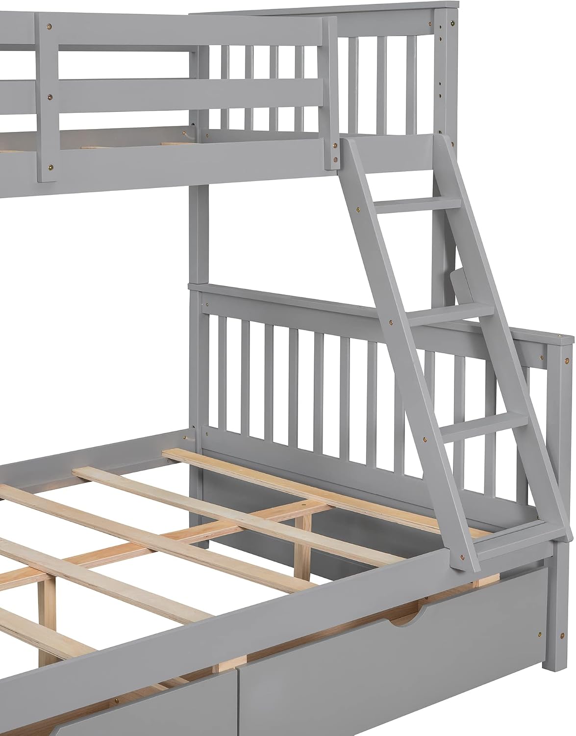 Harper & Bright Designs Twin Over Full Bunk Bed with Two Storage Drawers, Guardrails and Ladder, Solid Wood Bunk Bed Convertible to 2 Separated beds (Grey)
