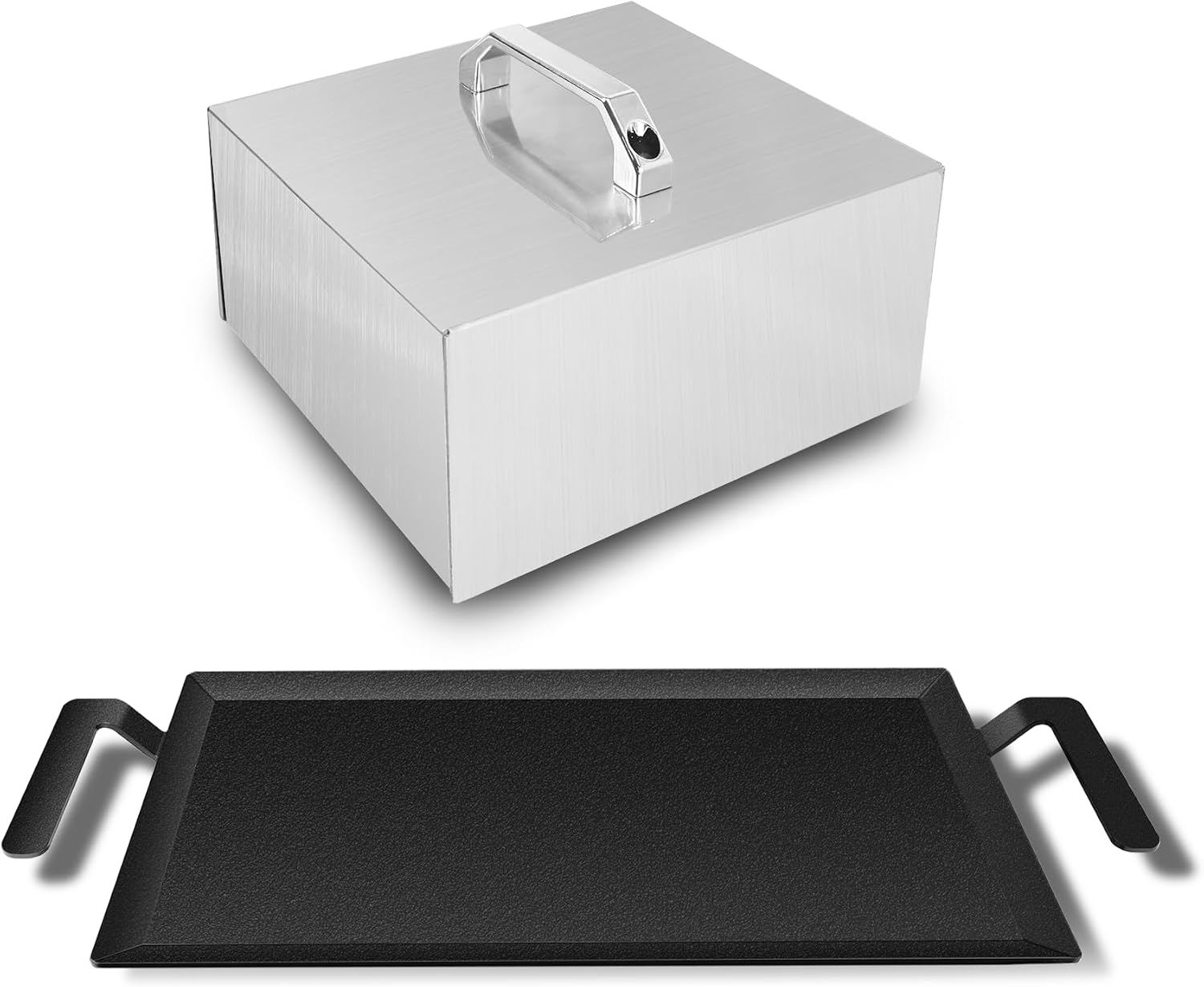 Universal Large Carbon Steel Griddle, 8.67' Square Griddle Lid, for Outdoor Gas Grill, Induction, Gas/Electric Stove, and Oven, Up to 1000℉, with Grill Press, Pre-seasoned Nitride Coating Process