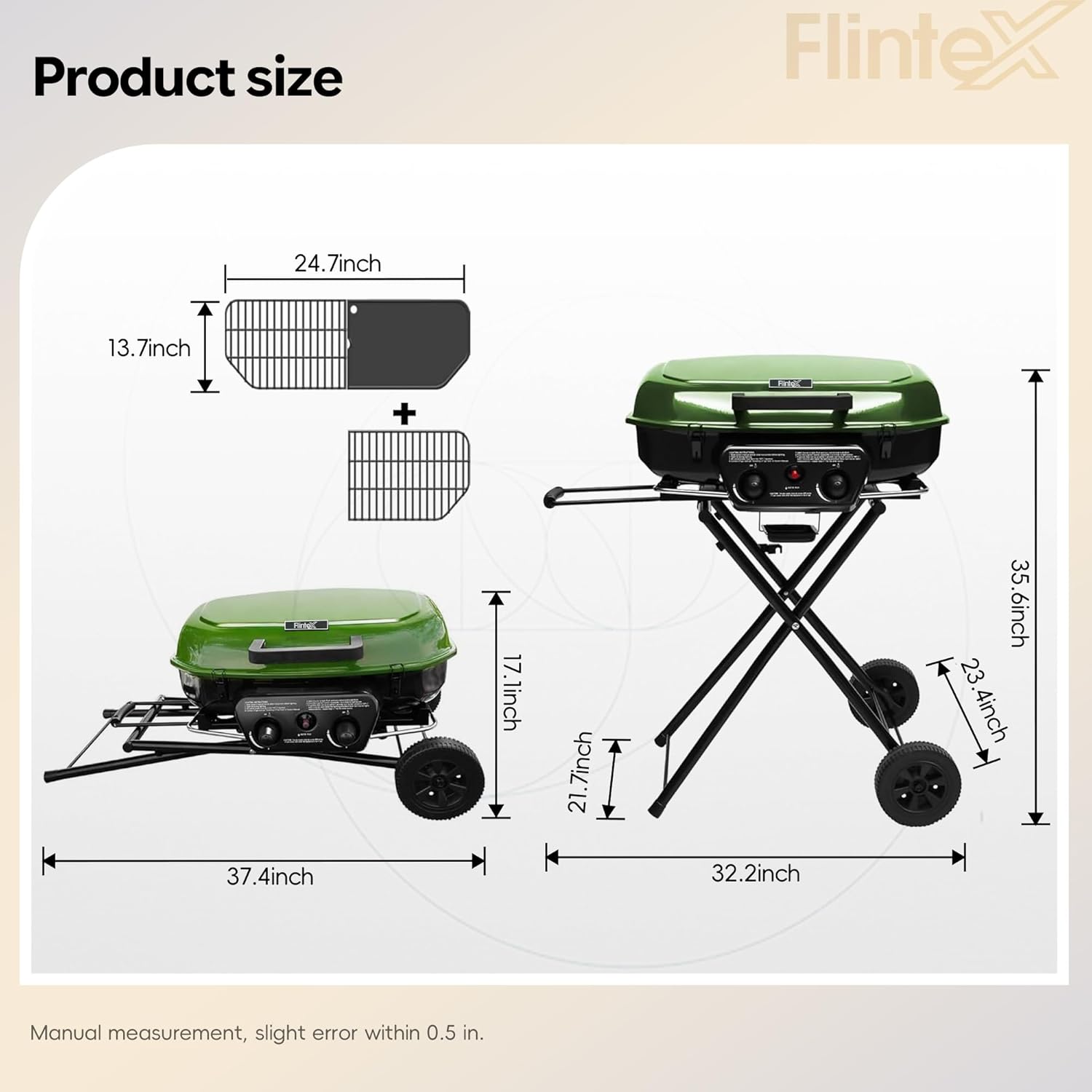 Flintex 2-Burner Portable Propane Gas Grill, Foldable 2-in-1 Camping Propane Grill with Porcelain-Enameled Griddle & Grill Grate for Outdoor Camping Picnics Backyard Cooking, Green