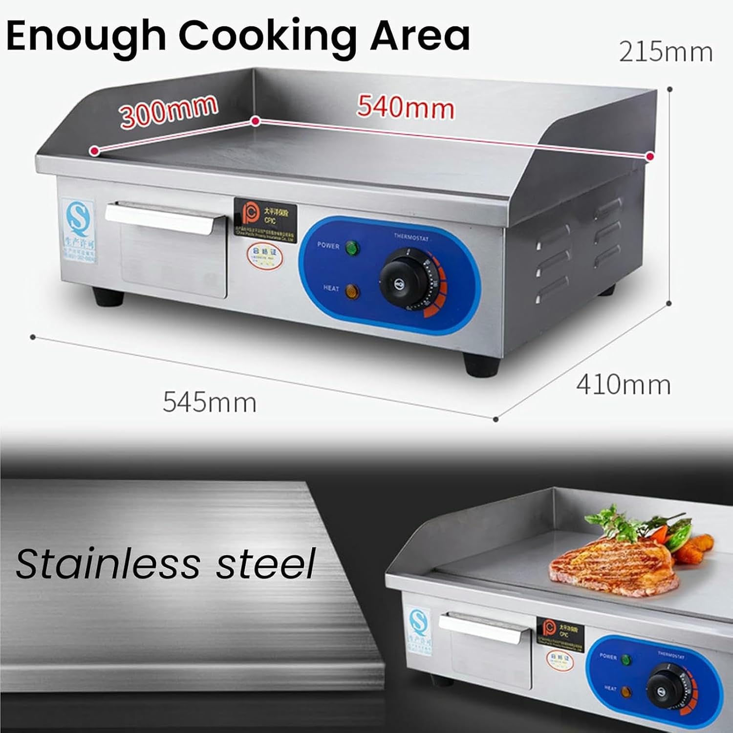 21' Commercial Electric Griddle, Electric Flat Top Grill, 3000W Countertop Griddle for Restaurant with Shovels and Brushes