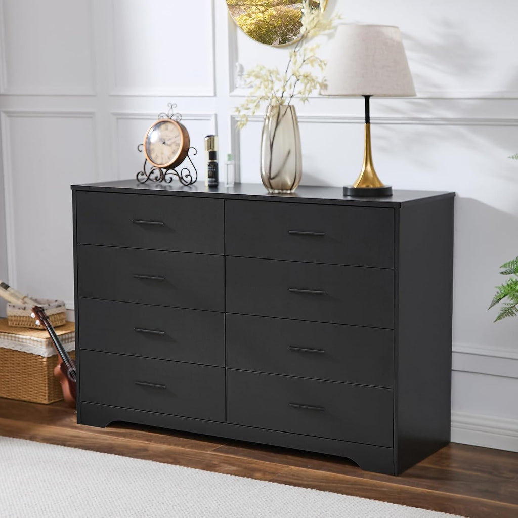LIDYUK Black Dresser for Bedroom, 8 Drawer Dressers & Chests of Drawers, Modern Wood Dresser, 48 Inch Wide Chest of Drawers for Bedroom, Hallway, Living Room