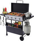 TITIMO 4-Burner Propane Gas Griddle with Removable Standing Cart and Enameled Cast Iron Pan, Portable Barbecue Grill with Side Tables and Spice Rack, Outdoor Gas BBQ for Patio and Party, 32,000 BTU
