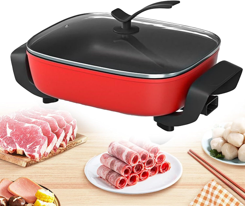 Electric Flat Top Grill, Electric Griddle, Flattop Grills Indoor Safely Washable, Suitable for Frying Grilling Stir Frying(red,30 * 30 * 6)