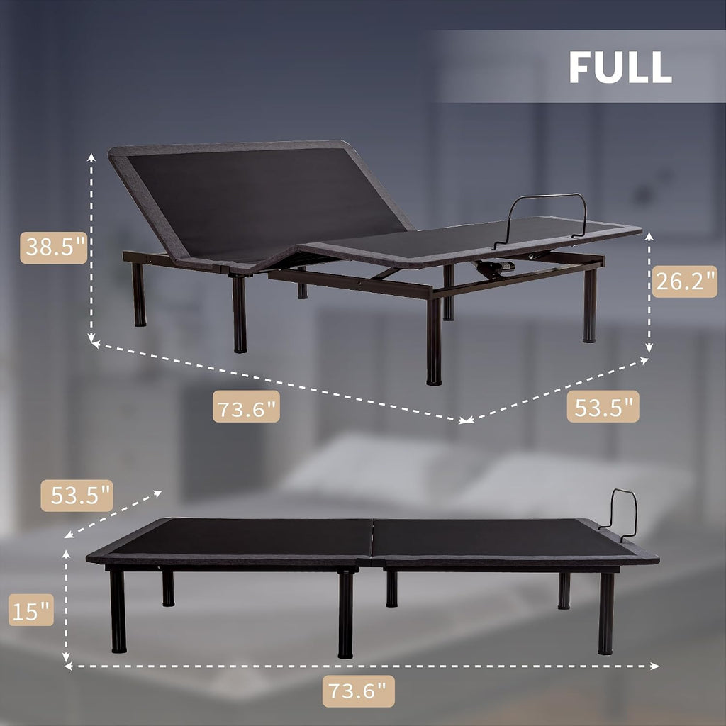 Dyonery Full Adjustable Bed Base Frame with Wireless Remote + 12 Inch Full Gel Memory Foam Mattress Bed in a Box, Head and Foot Incline, Zero Gravity, Fiberglass Free, 75' × 54'