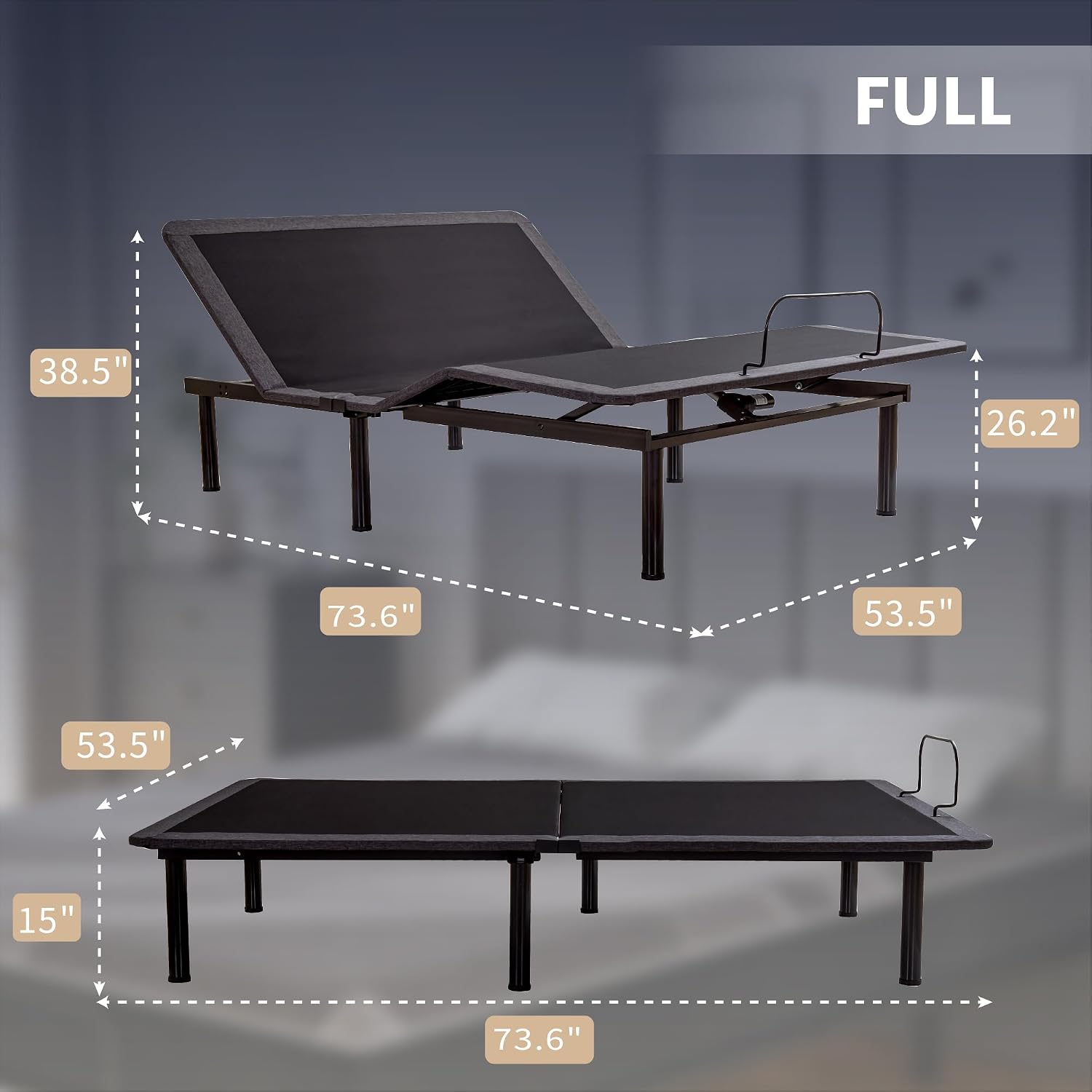 Dyonery Full Adjustable Bed Base Frame with Wireless Remote + 12 Inch Full Gel Memory Foam Mattress Bed in a Box, Head and Foot Incline, Zero Gravity, Fiberglass Free, 75' × 54'