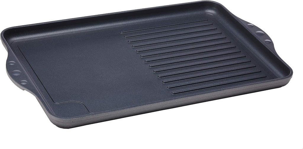 Swiss Diamond Nonstick 28cm x 43cm Cast Aluminum Double-Burner Combo Grill Pan, Dishwasher/Oven Safe