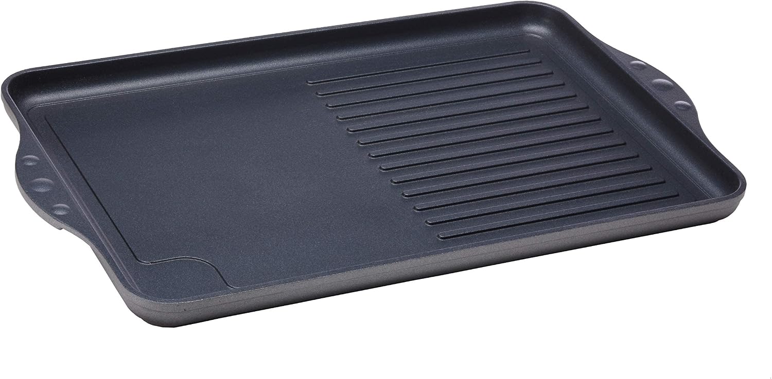 Swiss Diamond Nonstick 28cm x 43cm Cast Aluminum Double-Burner Combo Grill Pan, Dishwasher/Oven Safe