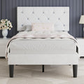 VECELO Twin Size Bed Frame with Diamond Tufted Headboard, Upholstered Platform Bedframe with Wood Slat Support, No Box Spring Needed, Velvet & White