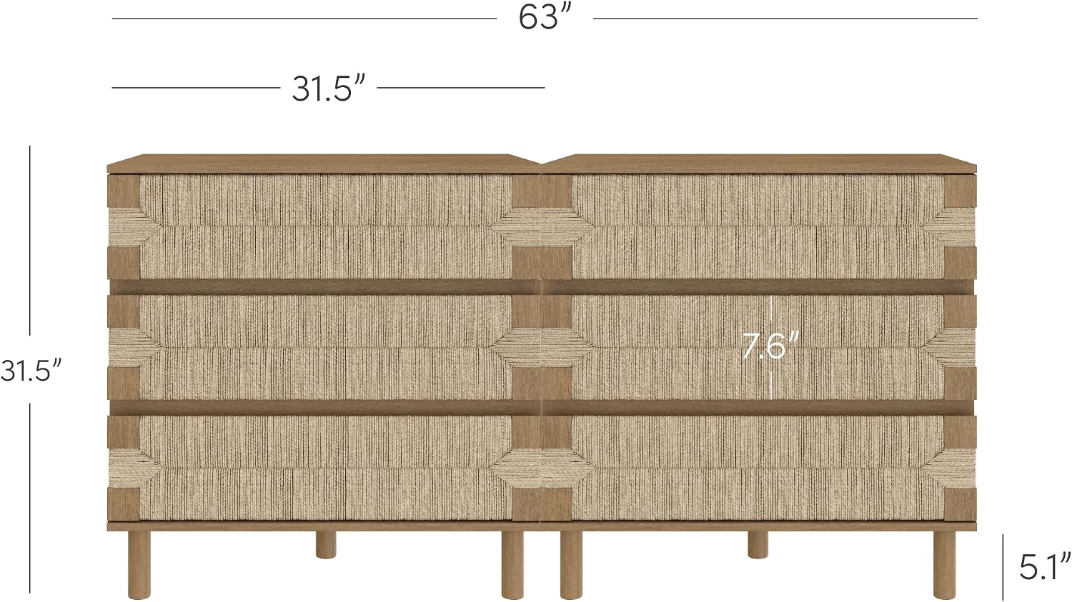 Nathan James Beacon 3 Drawer, Light Brown Boho, Bohemian Woven Seagrass Storage Cabinet for Living Room, Set of 2