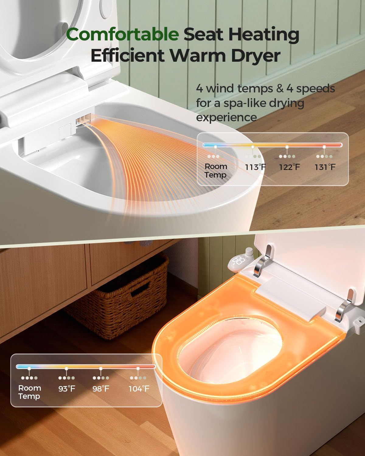 Nordic Smart Toilet with Built in, Auto Open Close Lid,Tankless One Piece Toilet, ADA Comfort Height, 1.28 GPF Auto Dual Flush, Heated Seat, Warm Air Dryer & Digital Display