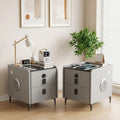 Night Stand Set 2, Grey Nightstand with Charging Station & Hutch, Night Stands for Bedrooms Set of 2, Bedside Table with Drawers and Bluetooth Speaker