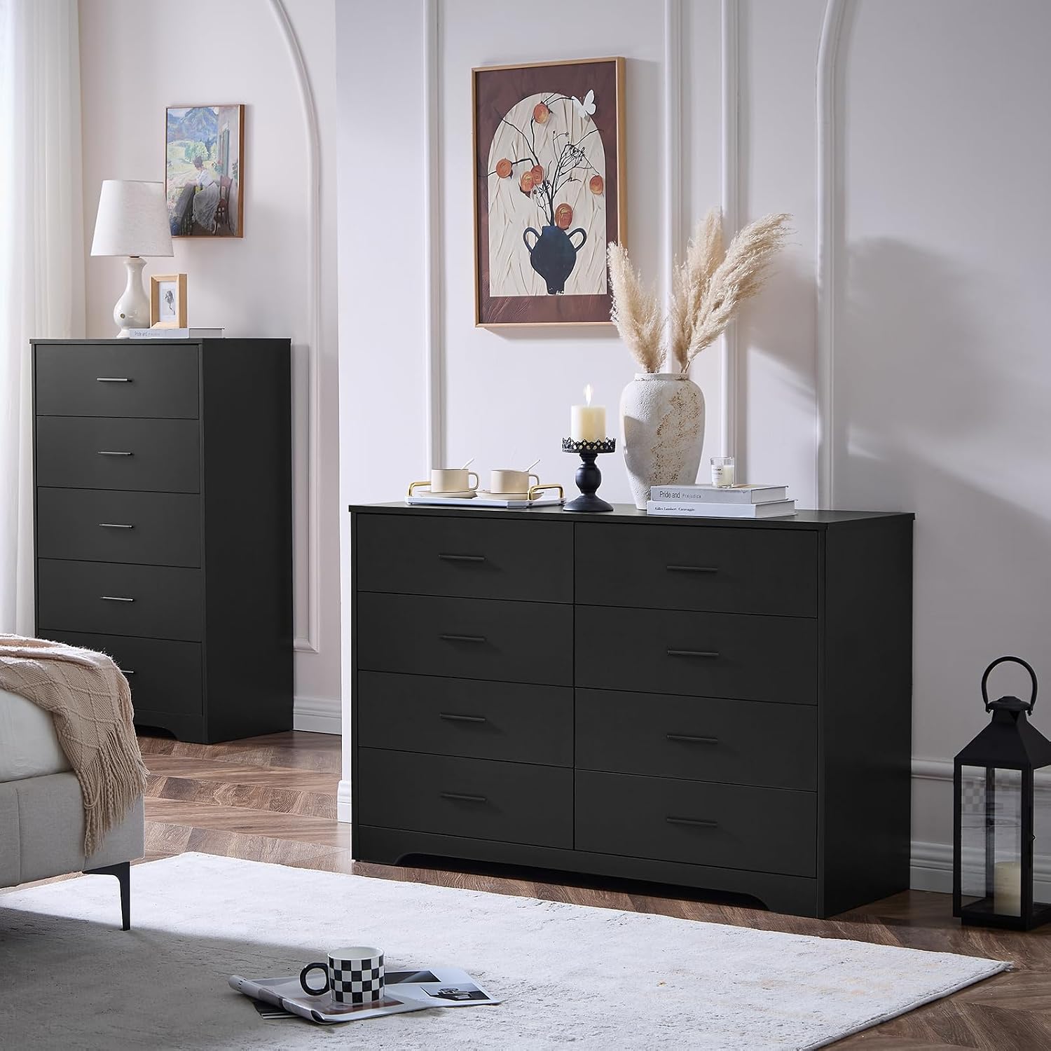 LIDYUK Black Dresser for Bedroom, 8 Drawer Dressers & Chests of Drawers, Modern Wood Dresser, 48 Inch Wide Chest of Drawers for Bedroom, Hallway, Living Room